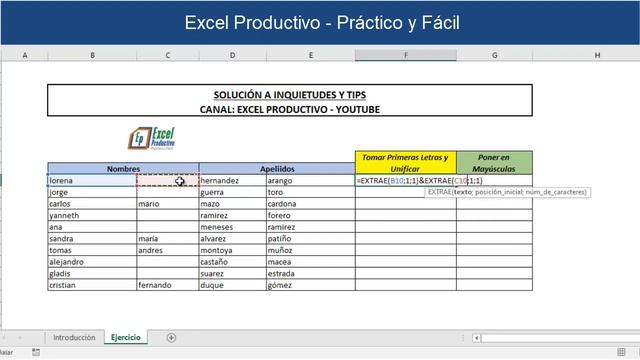 Tip Excel. Seleccionar la primera letra de cada palabra y unirla| Extrae, Concatenar y Mayusc смотреть онлайн