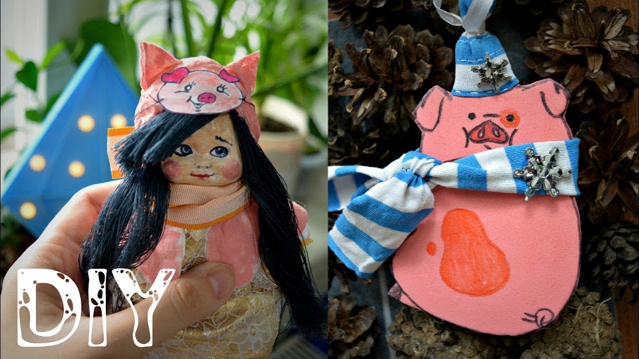 DIY. Новогодний декор. Кукла из папье-маше и ваты. Ёлочные игрушки на год свиньи смотреть онлайн
