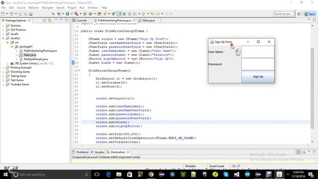 Writing a text file in java using JFrame/GUI смотреть онлайн