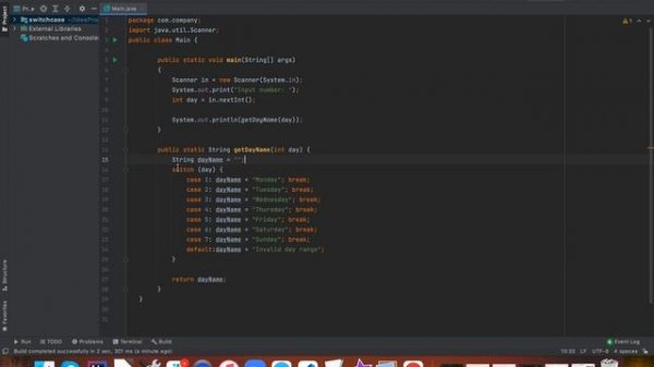 String, switch case Java // Пользователь вводит число и получает день недели