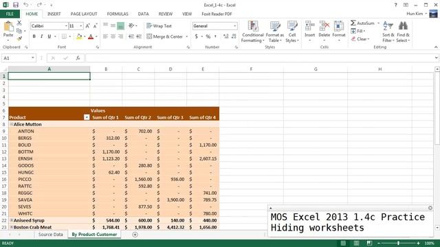MOS Excel 1.4c Certification Practice hiding worksheets смотреть онлайн
