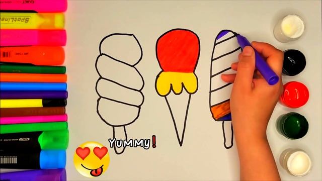 How to draw color ice cream?Как нарисовать цветное мороженое? смотреть онлайн