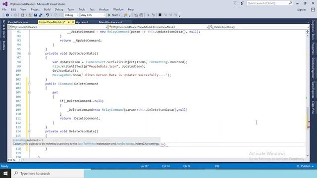 WPF MVVM JSON Operations (Part IV Delete Data From Json File)