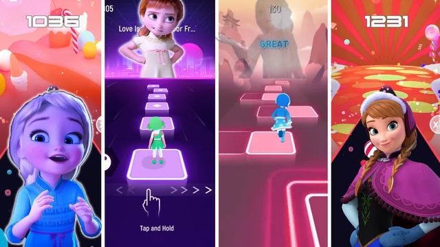 Baby Elsa And Anna VS Frozen Elsa And Anna - Tiles Hop And Dancing Road! смотреть онлайн