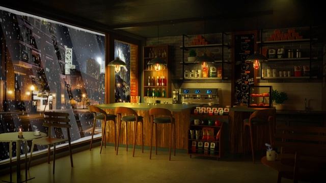 Coffee Shop Ambience With Cozy Jazz Music And Snowstorm Sounds.mp4