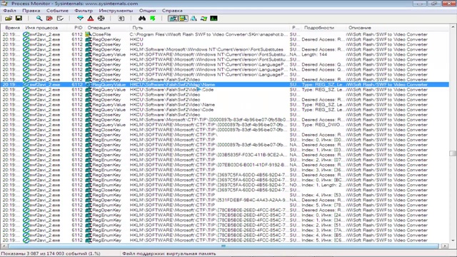 Нахождение регистрационных данных в рееестре с помощью Process Monitor