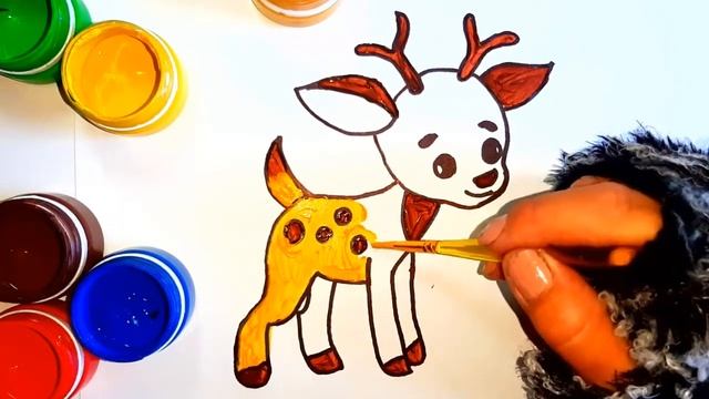 Рисуем милого ОЛЕНЁНКА! Кошечкины Лапки! рисуем раскраски! Учим цвета на русском языке! смотреть онлайн