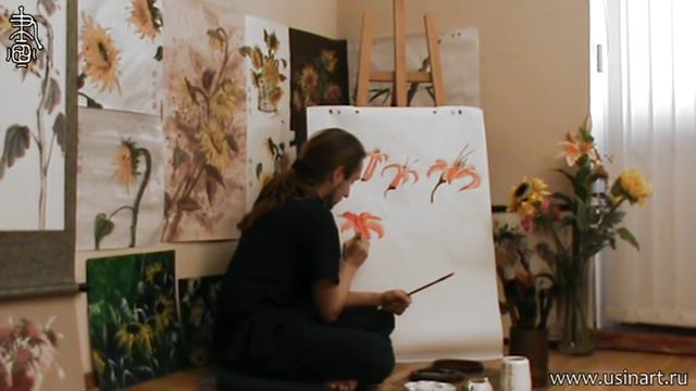 Обучение рисования Лилии при помощи живописи у-син. Урок 1 Цветок Лилии смотреть онлайн