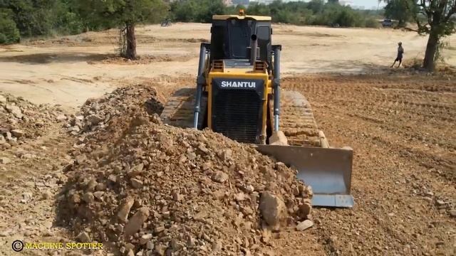New Project, DumpTruck Unloading Dirt To Slope - Bulldozer Pushing Dirt Into Slope
