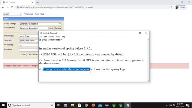 JDBC URL "jdbc:h2:mem:testdb" not found in H2 database-console смотреть онлайн
