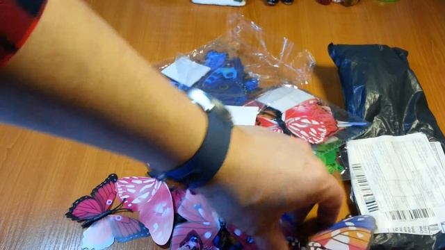 Распаковка 60 декоративных бабочек и губки для мытья стаканов FUJIAN HG-1322 на Aliexpress.