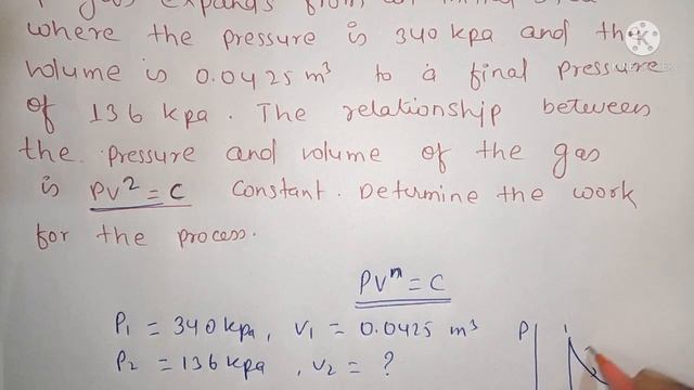 A gas expands from an initial state where the pressure is 340 KPa and the volume is 0.0425 m^3... смотреть онлайн