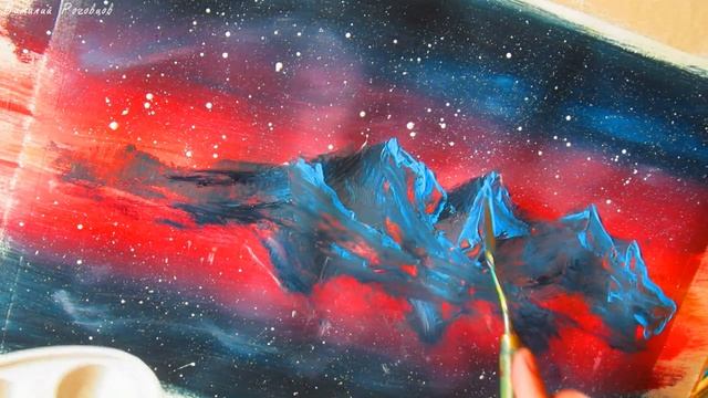 Рисуем ночь, звездное небо и отражение на воде акрилом. Очень легкий способ рисования. смотреть онлайн
