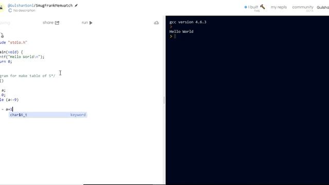 C program for make a table of any integer | repl.it смотреть онлайн
