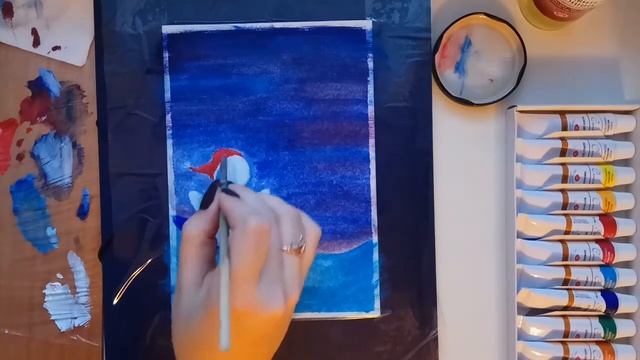 Новогодняя открытка Снеговик (маслом, гуашью, акрилом) для начинающих пошагово смотреть онлайн