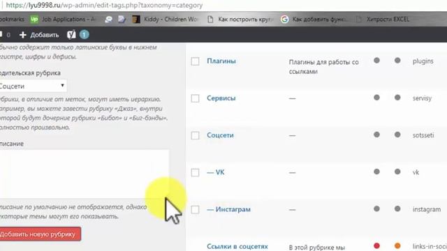 Редактирование записи на сайте WordPress Часть 4 Рубрики, подрубрики, метки смотреть онлайн