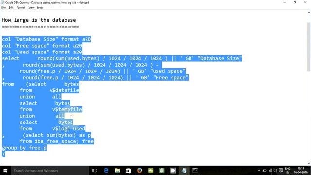 Oracle DBA Queries Database status, uptime , SIZE OF DATABASE смотреть онлайн