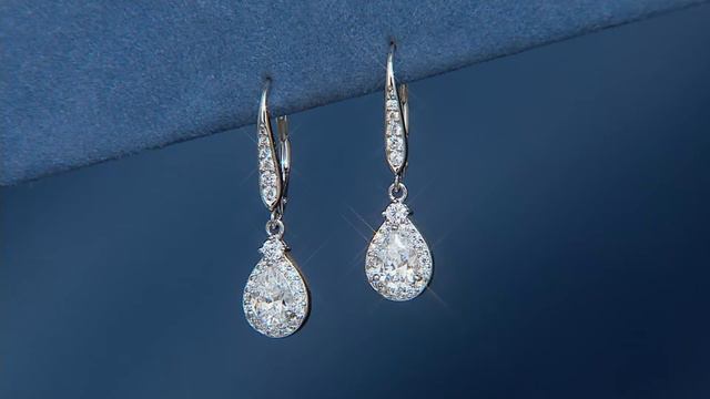 Diamonique Tear Drop Lever Back Earrings, Platinum Clad on QVC смотреть онлайн