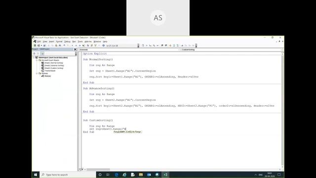 VBA Code for Sorting data in Excel. смотреть онлайн