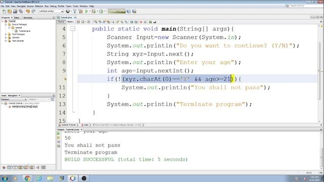 Novice Java Tutorial with Apache NetBeans 11.0: 28 ! NOT Operator Interactive example смотреть онлайн