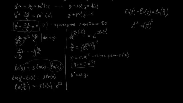 Линейные неоднородные дифференциальные уравнения 1-го порядка: пример 1 смотреть онлайн