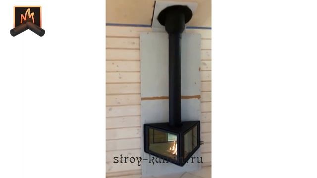 Камин подвесной Vertex Rocal в жилом доме из бруса: монтаж под ключ мастерами компании Стройкамин смотреть онлайн