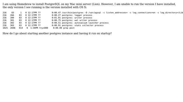 Apple: OS X Lion Server multiple postgresql installs (2 Solutions!!) смотреть онлайн