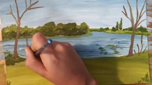 Как нарисовать красивый летний пейзаж ???️#творчество #лето #картина #пейзаж #природа #река