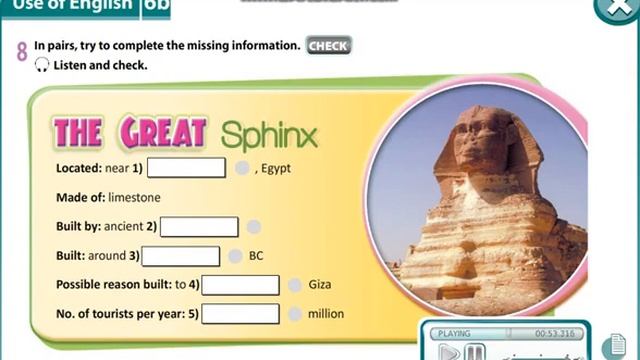 Excel 8.Module 6.Listening. The Great Sphinx.Ex:8. p 67 смотреть онлайн
