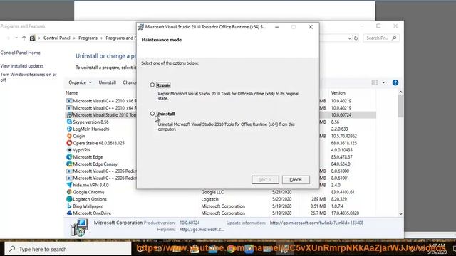 Uninstall Microsoft Visual Studio 2010 Tools for Office Runtime on Windows 10 смотреть онлайн