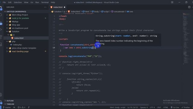JavaScript - Exercises, Practice, Solution [ 21 ] concatenate strings except their first character смотреть онлайн