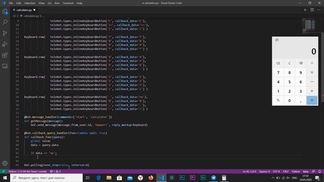 Пишем калькулятор-бот с КНОПКАМИ для TELEGRAM на Python ? смотреть онлайн