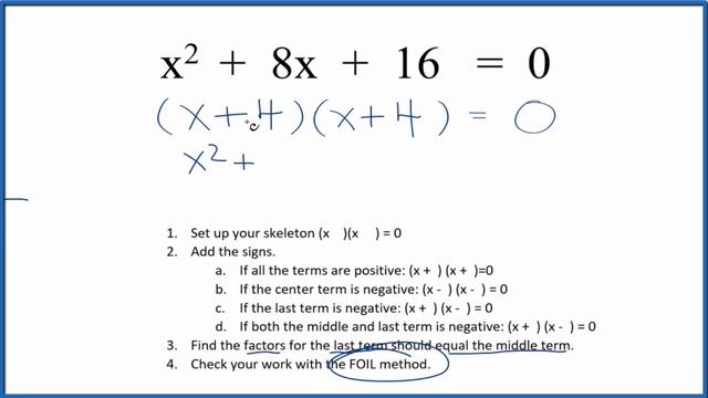 How to Solve x^2 + 8x + 16 = 0 by Factoring смотреть онлайн