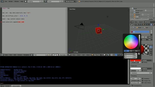 Creating New Materials, Creating a Property & Using It to Change Colors, Blender Scripting Tutorial смотреть онлайн