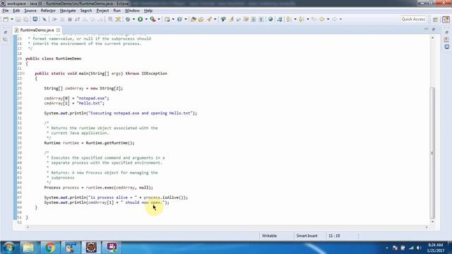 Java Runtime class (exec(String[] cmdarray, String[] envp) method) смотреть онлайн