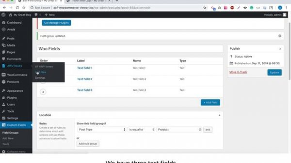 Advanced Custom Fields(ACF) WooCommerce viewer