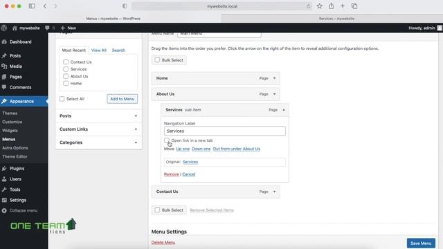 How to Create a Menu in Wordpress - Menu - Submenu - Open in New Window I One Team Solutions смотреть онлайн