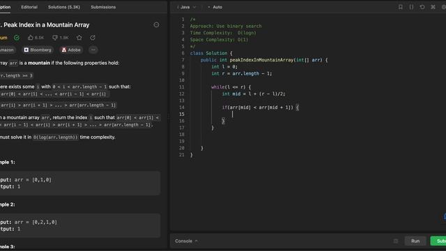 852. Peak Index in a Mountain Array (LeetCode, Java) смотреть онлайн