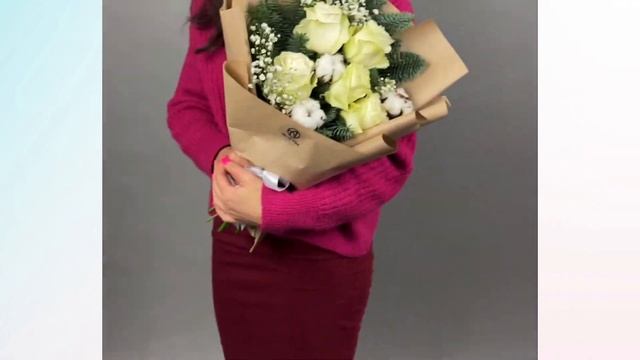 Зимний букет с белой розой Эквадор М в корейской упаковке смотреть онлайн