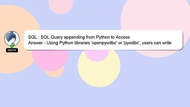 SQL : SQL Query appending from Python to Access смотреть онлайн