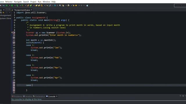 Java program to print month in words, based on input month in numbers.(using switch case) смотреть онлайн