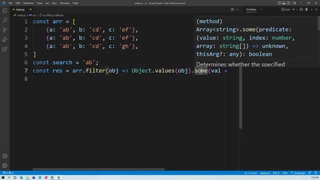 JavaScript searching for a string in the properties of an array of objects смотреть онлайн