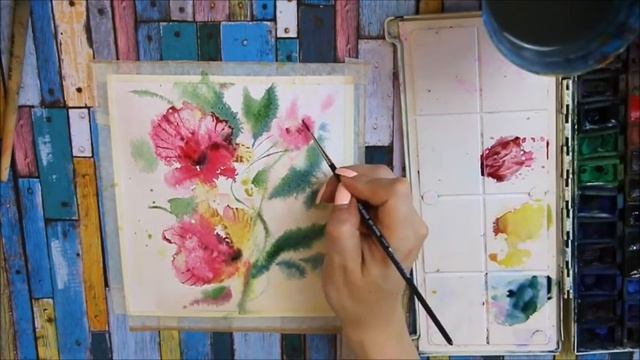 Как нарисовать Акварельные цветы по-сырому Wasserfarbe Blume смотреть онлайн
