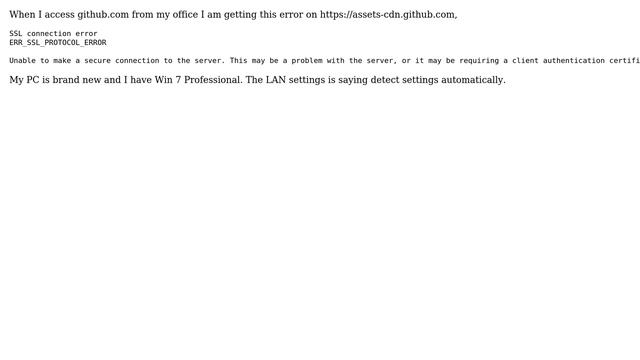 Unable to access github, getting ERR_SSL_PROTOCOL_ERROR error смотреть онлайн