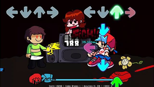 Blue haired kid beats Chara in fnf mod смотреть онлайн