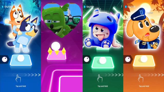 Bluey Bingo 🆚 Gummy Bear 🆚 Oddbods 🆚 Sheriff Labrador   Tiles Hop EDM Rush🎶   Who Is Best🎯