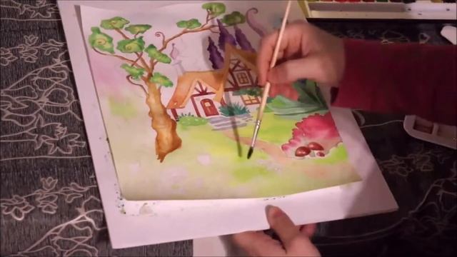 Мастер-класс по акварели, сказочный домик. смотреть онлайн