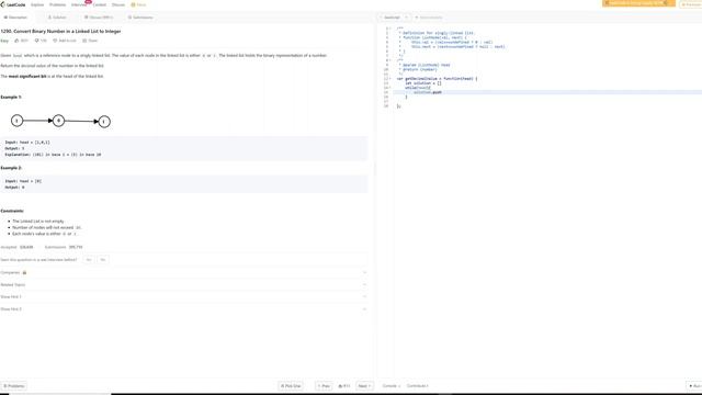 1290. Convert Binary Number in a Linked List to Integer | JavaScript | Easy To Understand смотреть онлайн