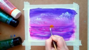 Как нарисовать РОЗОВЫЙ ЗАКАТ акрилом | Простой урок рисования красками | Рисунок для начинающих