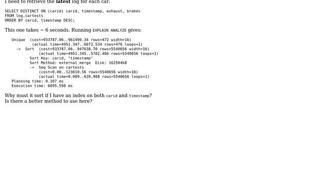 Databases: Retrieving latest record using DISTINCT ON is slow смотреть онлайн